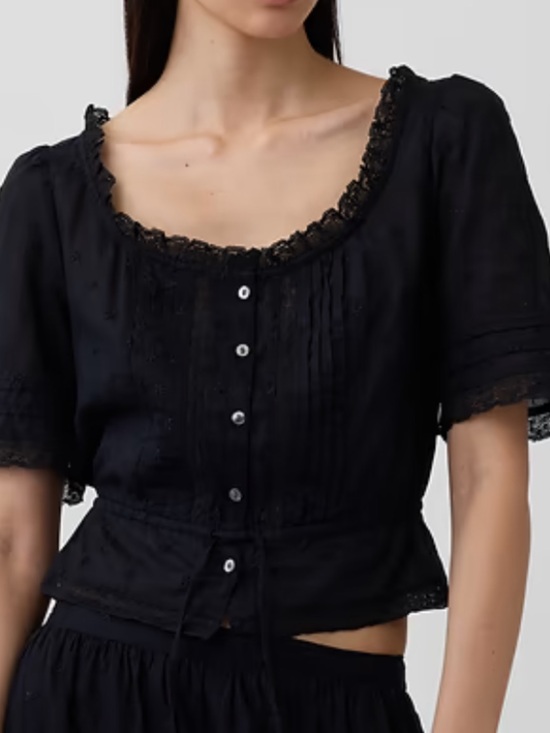 GAP Tops - GAP Black Lace-Trim Button Front Peplum Top